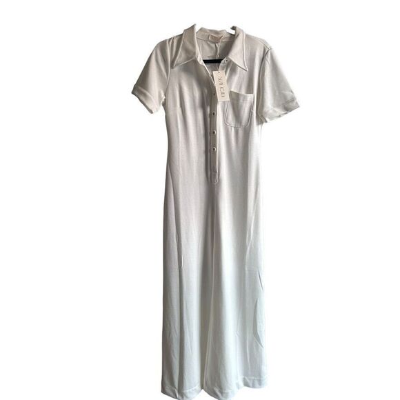 NWT Suzie Kondi Ivory Ponte Short Sleeve Stretch Flare Leg Jumpsuit Size Medium - Picture 3 of 9